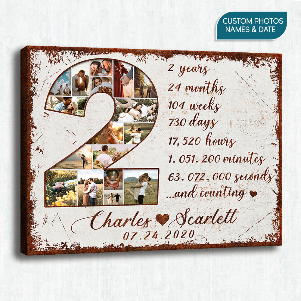 Personalised Marriage Counting Time Canvas Art, Two Years Wedding Anniversary  Gift, Custom 2Nd Anniversary Gift, Second Anniversary Collage Canvas -  Meaningful Gifts 4U Store